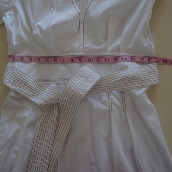 SOLD - Veronica Beard, A-Line, Short Sleeve, V-Neck, Belted, White Dress - Picture 10 of 14